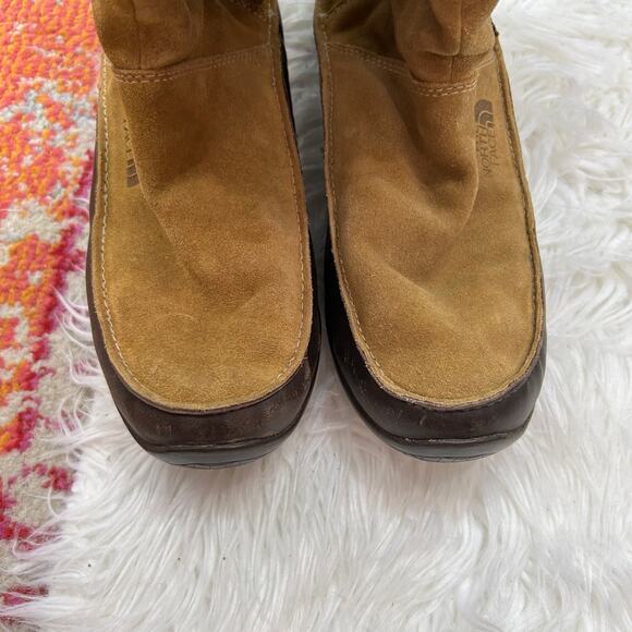 The North Face Tan Brown Fleece Fold Over Leather Snow Winter Boot 9 Cozy - Picture 4 of 9